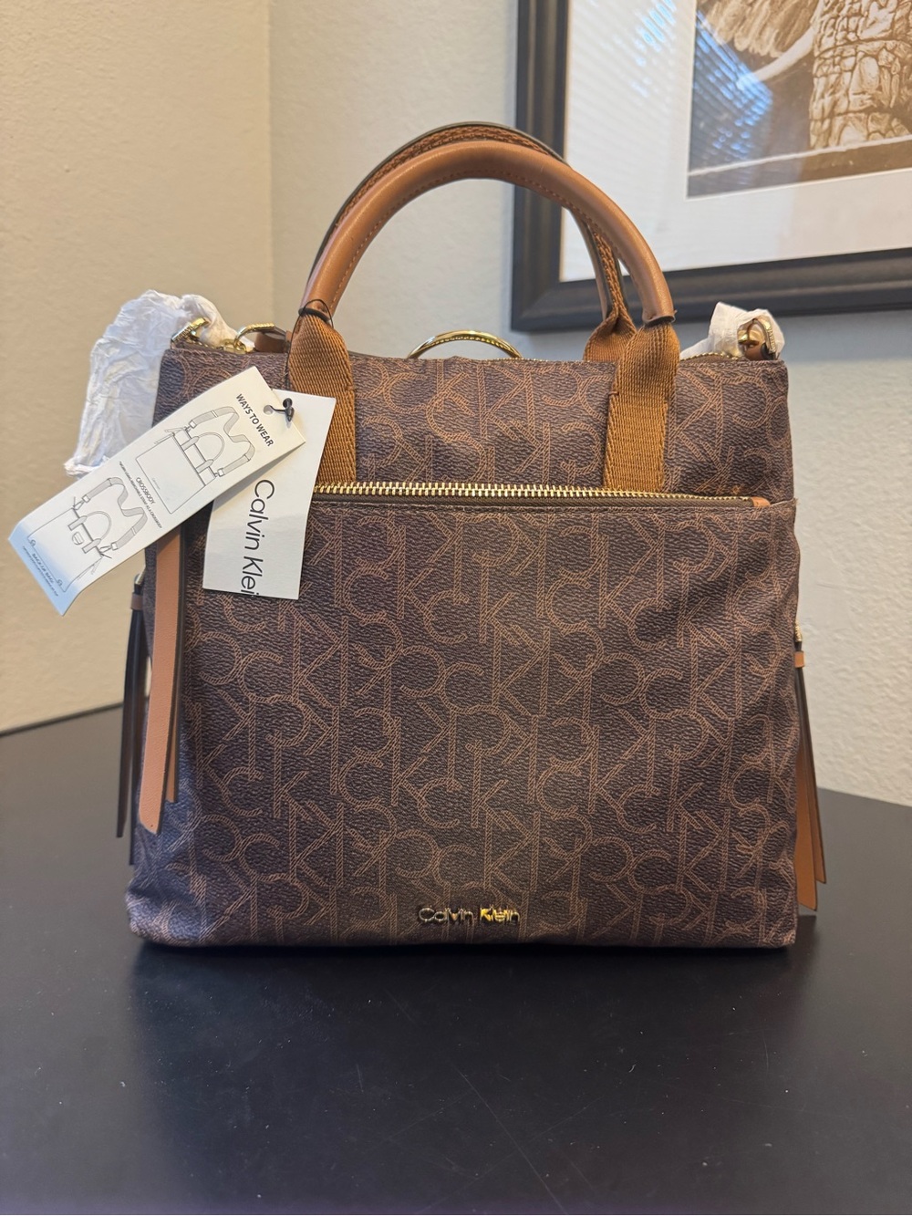 Calvin Klein monogram top-handle satchel bag